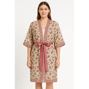 Max Studio Womens Medium Floral Kimono Robe Cardigan With Belt